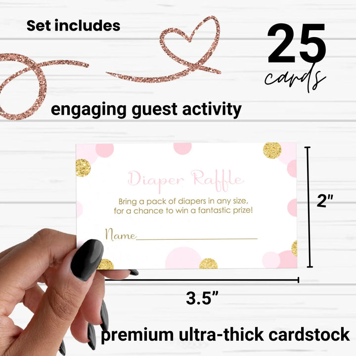 Elegant Pink & Gold Diaper Raffle Tickets - Baby Shower Invitation Inserts by Paper Clever Party, 25 Pack