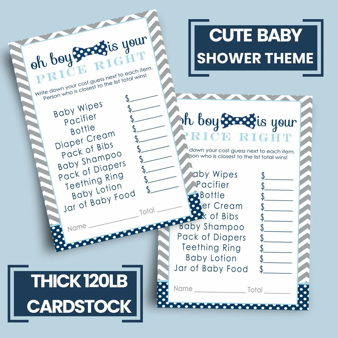 Bow Tie Baby Shower Guess to Price Game, 25 Pack