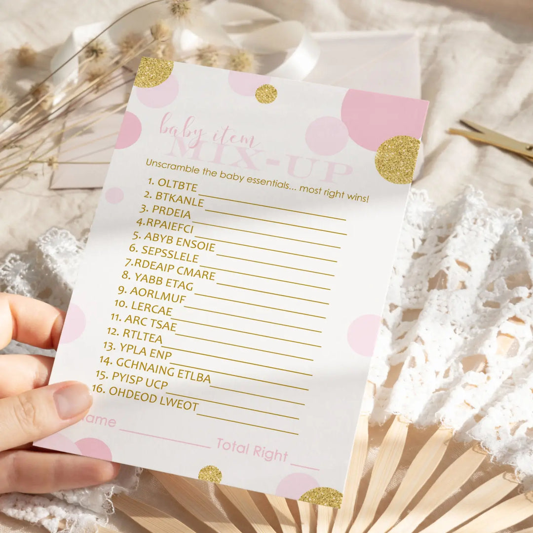 Rose Gold Baby Shower Games for Girls - 25 Cards, Fun Word Scramble Activities for Guests, Twinkle Little Star Themes