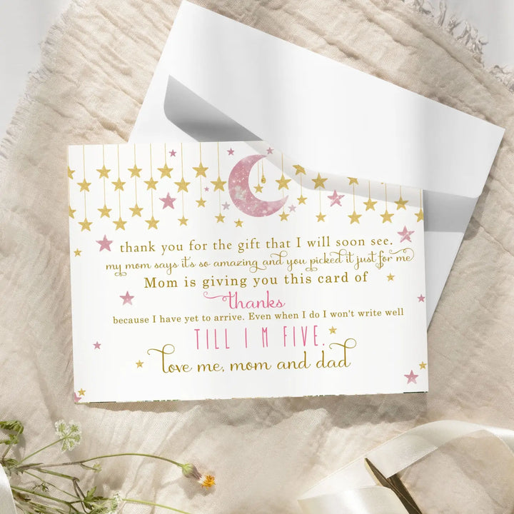 Twinkle Little Star Thank You Cards for Girls – Pink and Gold Notecards (Pack of 25)