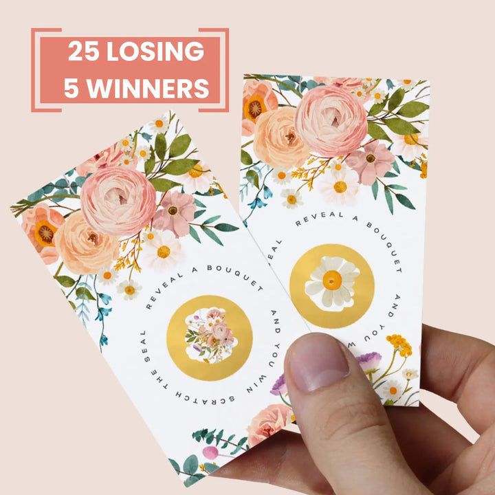 Boho Bridal Shower Scratch Off Games - 30 Cards - Fun Wedding Shower Game or Engagement Party Ideas, Rustic Pink and Cream Floral Themes