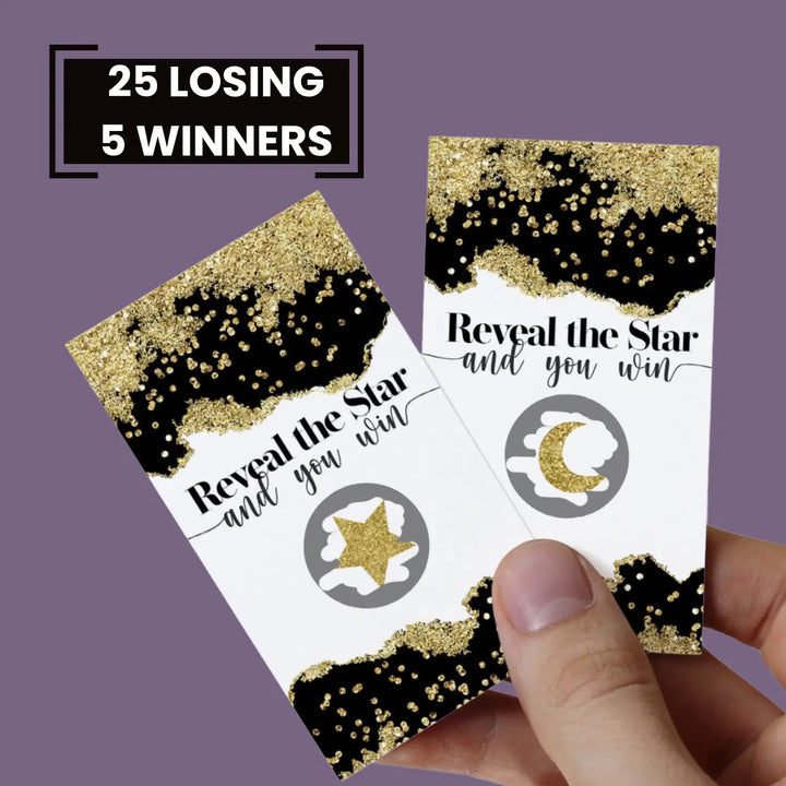 Black and Gold Elegant Scratch Off Games for Bridal Shower, All Occasions (30 Pack) - Raffle Ticket Ideas, Party Favors