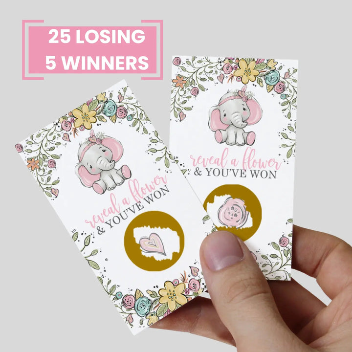 Elephant baby shower games for girls - 30 cards - fun scratch off game guest activities reveal to win prizes cute pink