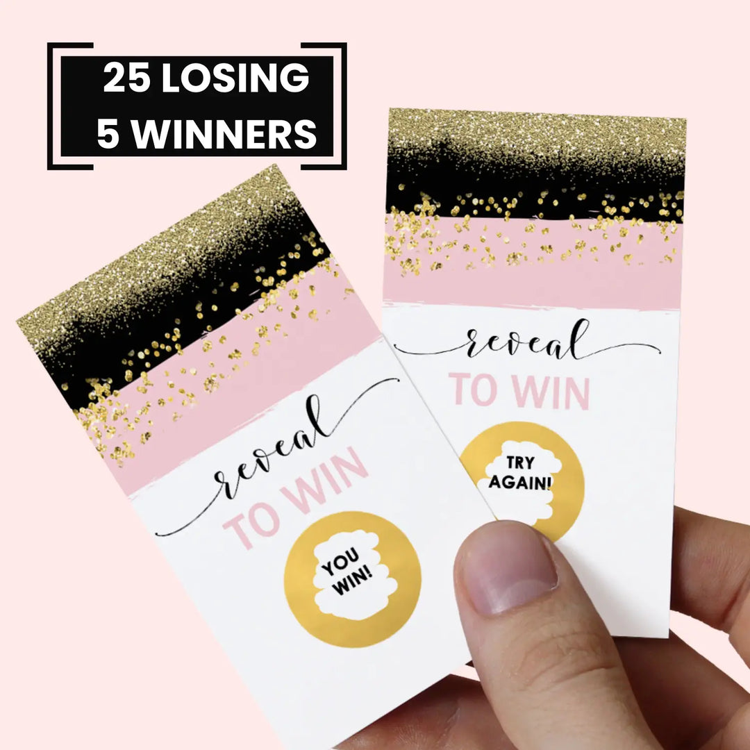 Pink & Gold Scratch Off Game Cards (28 Pack) - Perfect for Showers & Celebrations