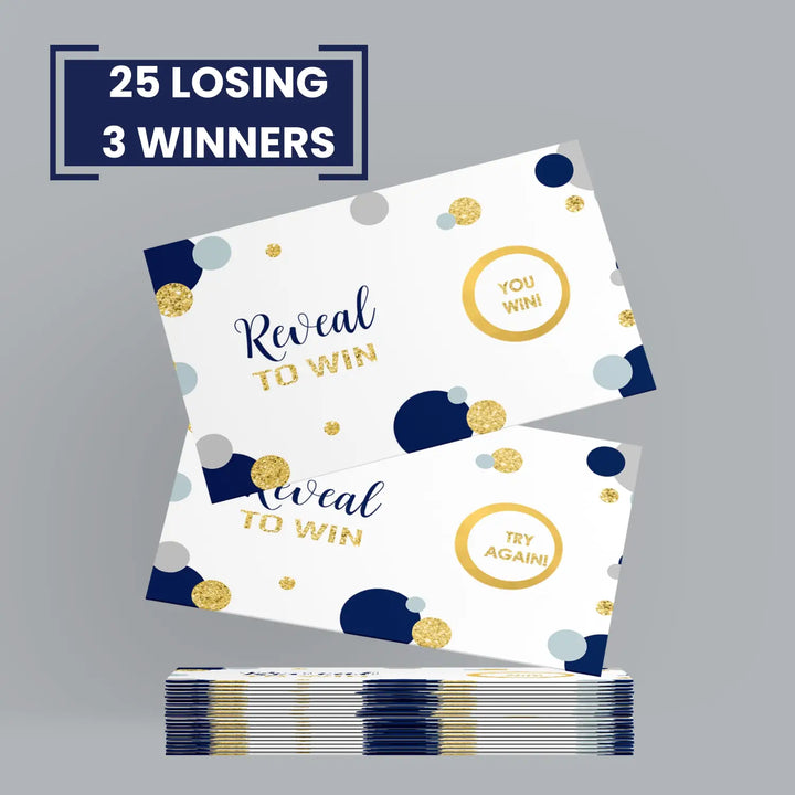 Blue & Gold Scratch-Off Game Cards (28 Pack) - Elegant for Bridal Showers, Baby Showers, Graduation, Retirement