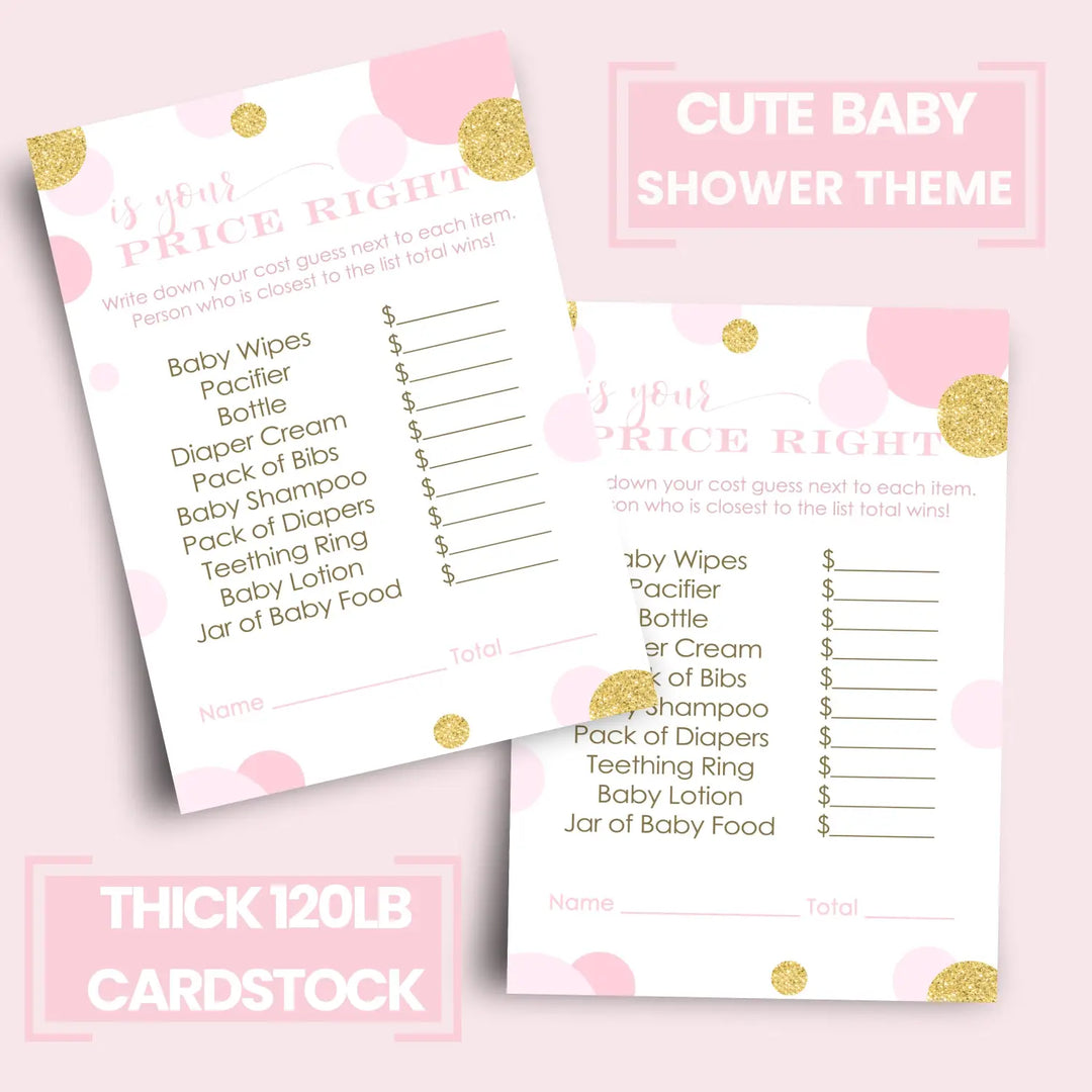 Pink and Gold Guess the Price Baby Shower Games – 25 Guests, Modern Princess Themed Activities for Girls, Twinkle Little Star 4x6 Card Set