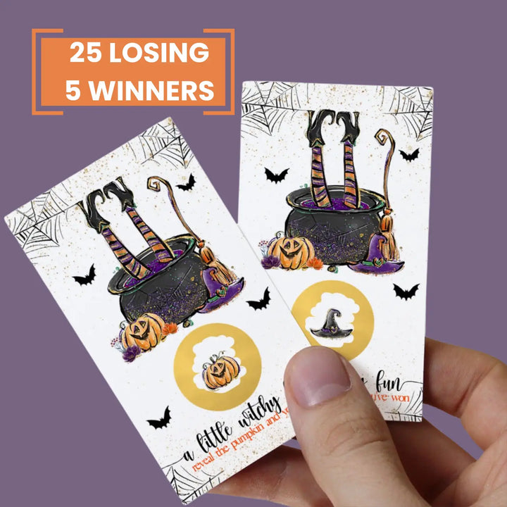 Witchy Fun Scratch Off Cards Halloween Party Games for Baby Shower, Wedding, Adults, Pumpkin Raffle Tickets, Witch Wedding Favors, 30 Pack