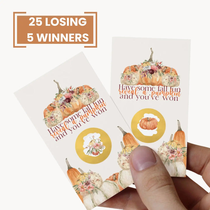 Rustic Pumpkin Scratch Off Cards, Thanksgiving Party Games for Adults, Fall Showers, Raffle Tickets, Friendsgiving Favors, 30 Pack