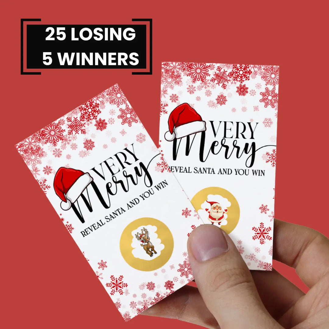 Very Merry Christmas Scratch Off Cards, Holiday Party Games for Santa Baby Shower, Wedding, Raffle Tickets, Groups, Adults, Snowflake Favors Xmas, 30 Pack