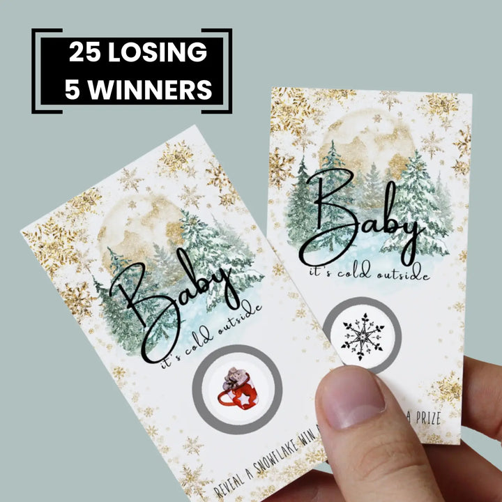 Winter Wonderland Baby Shower Games for Girls or Boys - 30 Cards - Fun Scratch Off Game Guest Activities to Win Prizes, Rustic Snowflake Party Theme Favors and Ideas