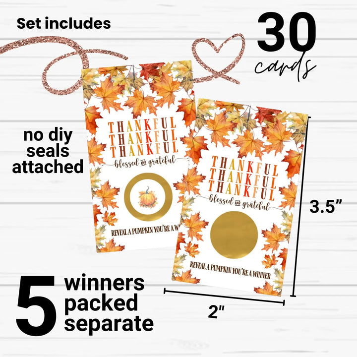 Thanksgiving Scratch Off Game for Showers, Friendsgiving Dinner, Raffle Tickets Groups, Pumpkin and Leaves Party Favors, 30 Pack