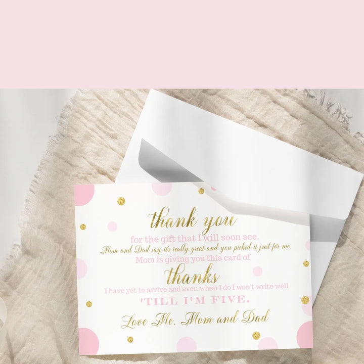 Pink and Gold Thank You Cards for Baby Girl Shower – Personalized Notecards (Pack of 25)