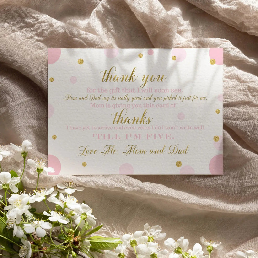 Pink and Gold Girls Baby Shower Thank You Cards - 15 Pack Luxurious Notecards, 4x6