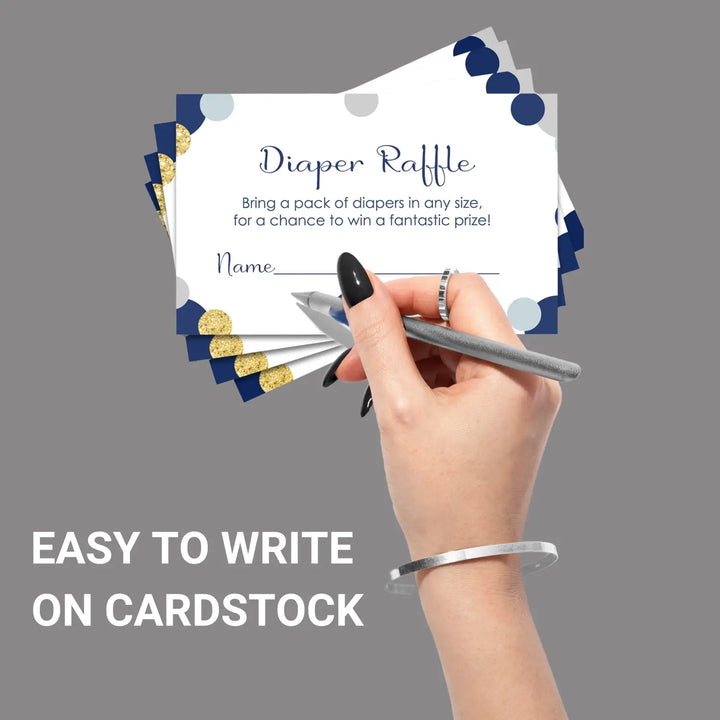 Paper clever party navy and gold diaper raffle tickets for baby shower games invitation insert cards 2x3.5 25 pack