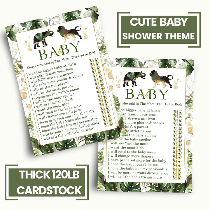 Tropical jungle baby shower game mommy or daddy - 25 pack guess who gender reveal activity cards greenery and gold