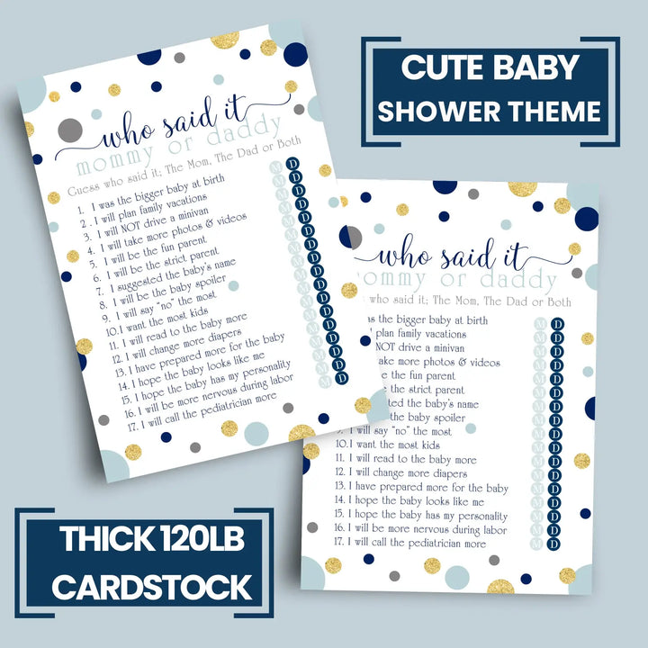 Navy and gold mommy or daddy baby shower game - 25 pack guess who activity cards twinkle little star themed royal