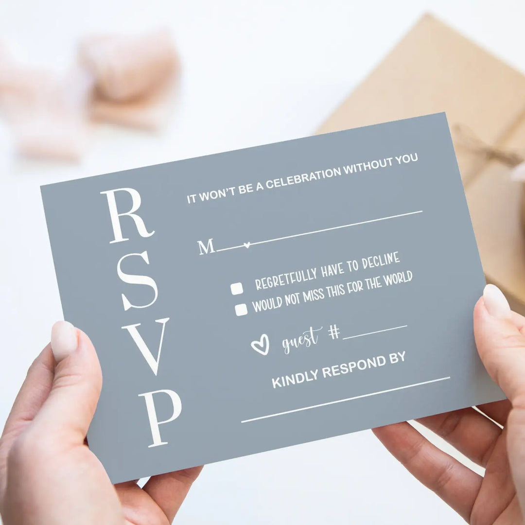 Dusty Blue RSVP Card 25 Pack Minimalist Wedding Invitation Response Cards