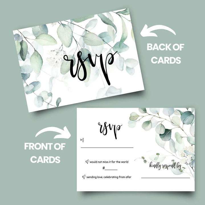 Eucalyptus Greenery RSVP Cards - Rustic Wedding Response Set, 3.5x5, Envelopes Included, 25 Pack