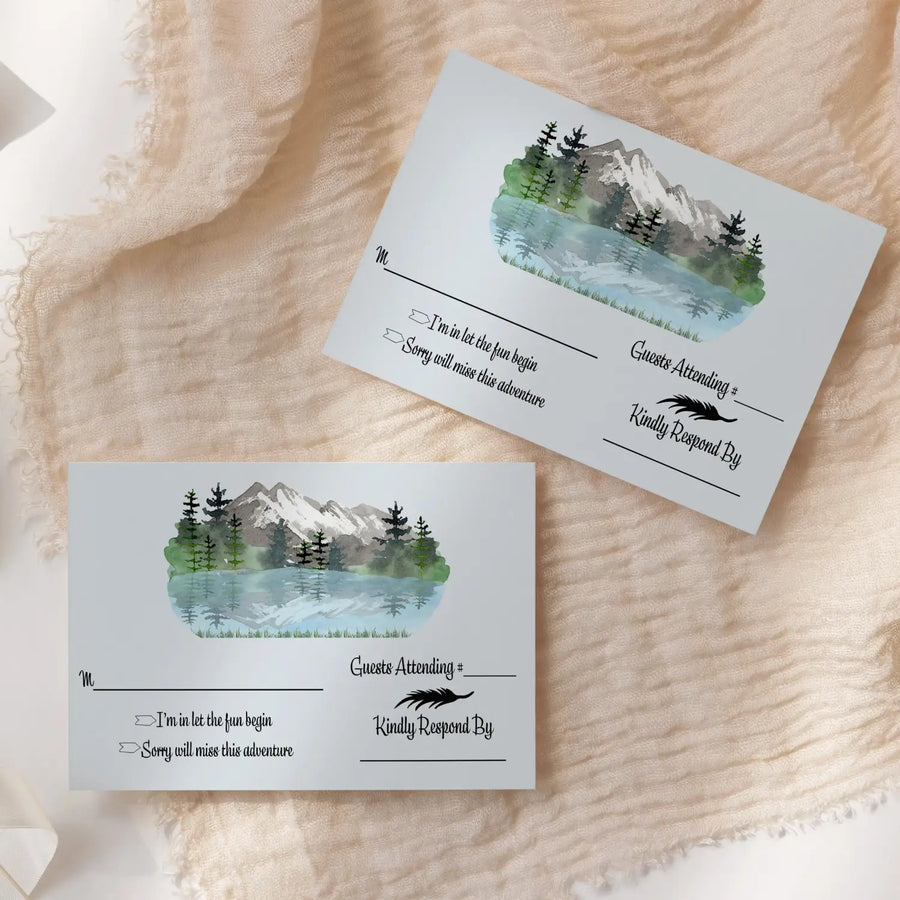 Adventure rsvp cards for wedding invitations with envelopes - rustic mountain theme - 25 set - 3.5x5 response inserts