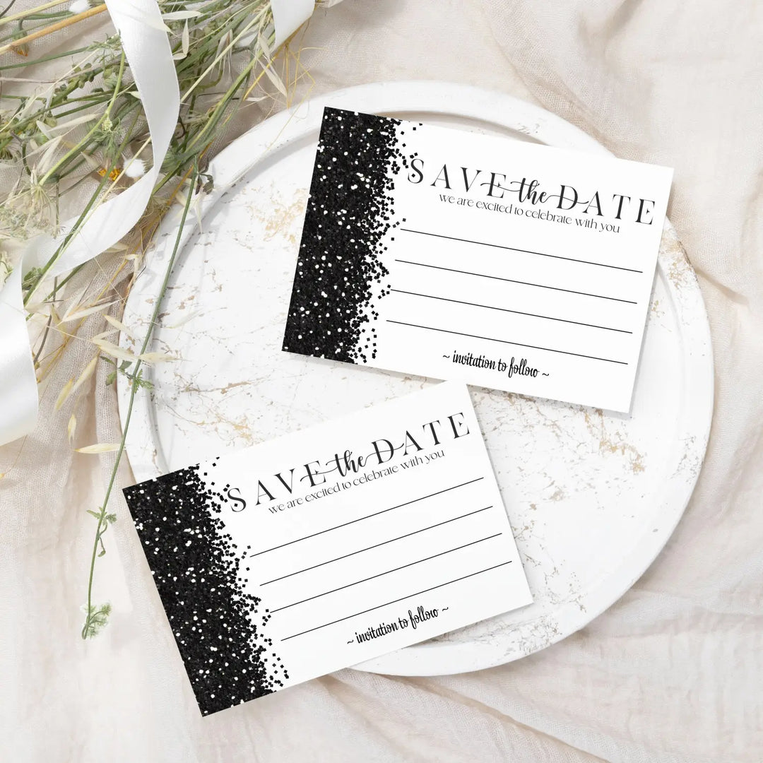 Black and White Save the Date Cards with Envelopes - 25 Pack Gothic Glam Skull All Occasion Invitations for Weddings, Birthdays & Graduations - 3.5x5