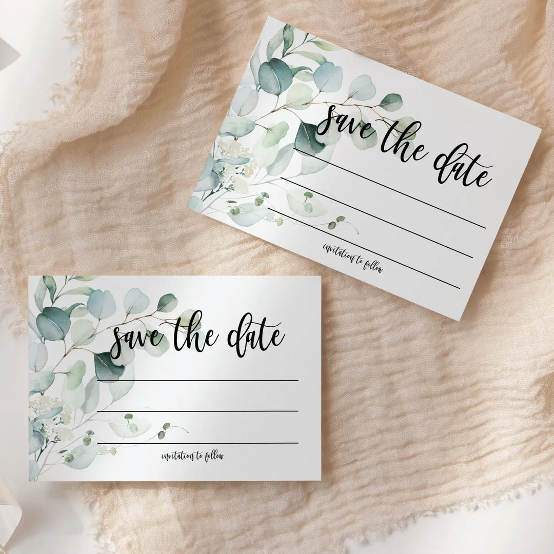 Eucalyptus Greenery Save the Date Cards (25 Pack) - Eco-Friendly Invitations with Envelopes - 3.5x5