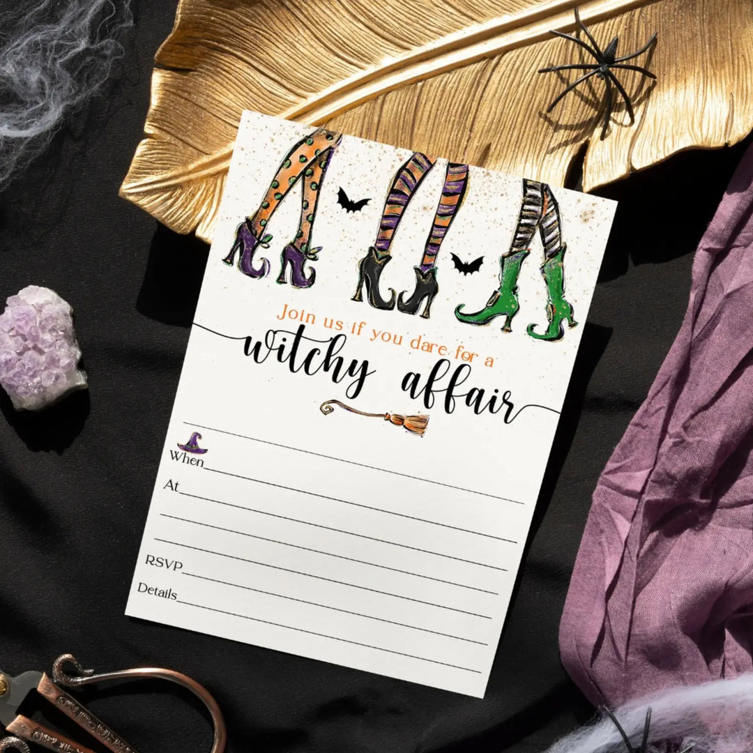 Witchy Fun Invitations with Envelopes, Halloween Invites for Wedding, Birthday, Showers, Customize Party Details on Blank Cards, 25 Pack, 5x7