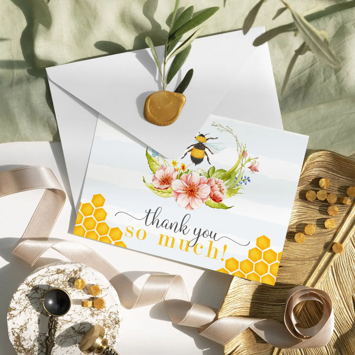 Bumblebee All-Occasion Thank You Cards - Rustic ‘Mama to Bee’ Design, 25-Pack with Envelopes