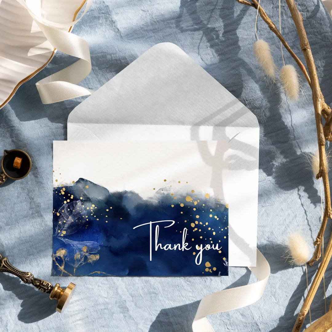 25-Pack Blue Watercolor Thank You Cards - Elegant Notecards for Weddings, Bridal Showers & Special Occasions with Envelopes