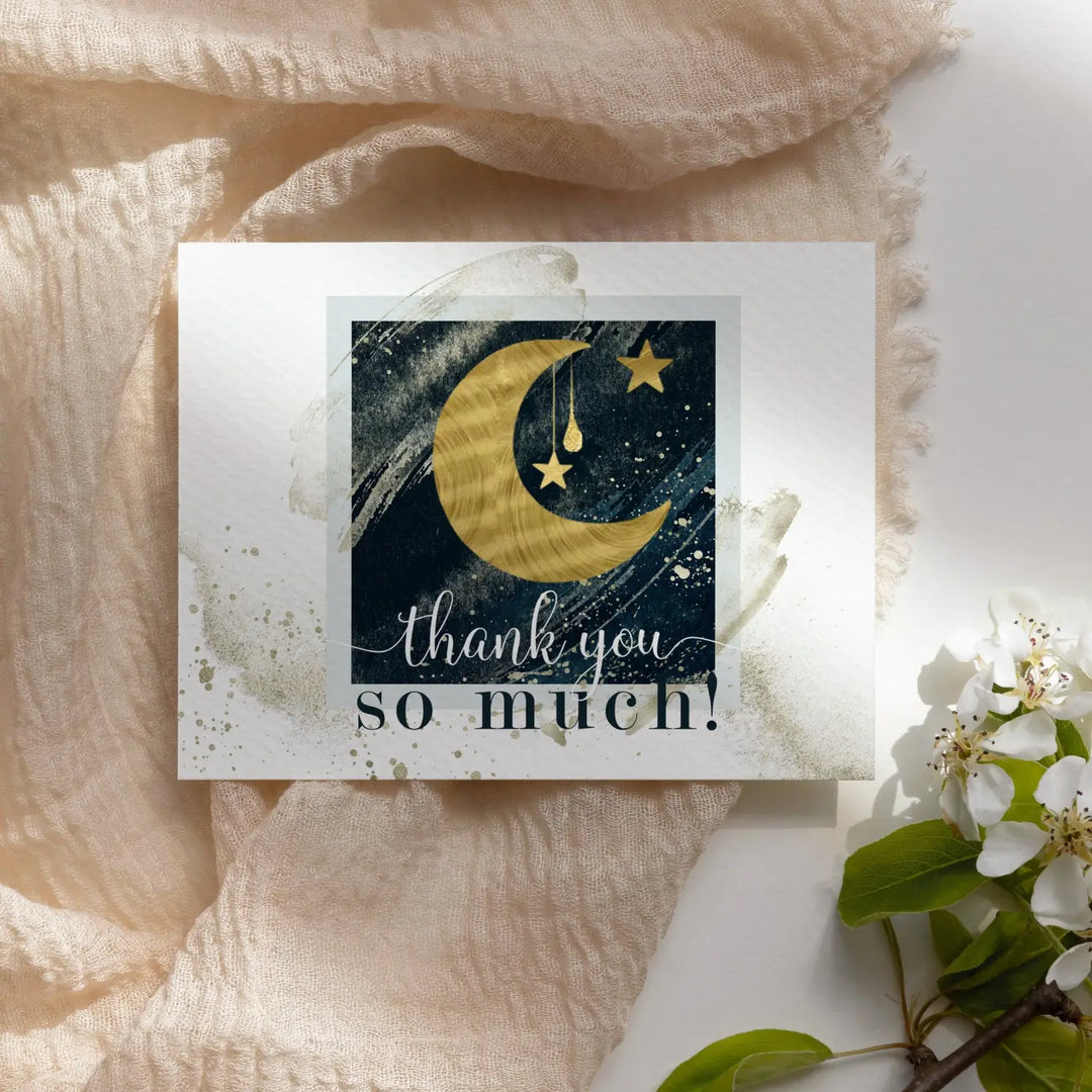 Celestial Star & Moon Themed Thank You Cards - 25-Pack, Blue and Gold Notecards with Envelopes