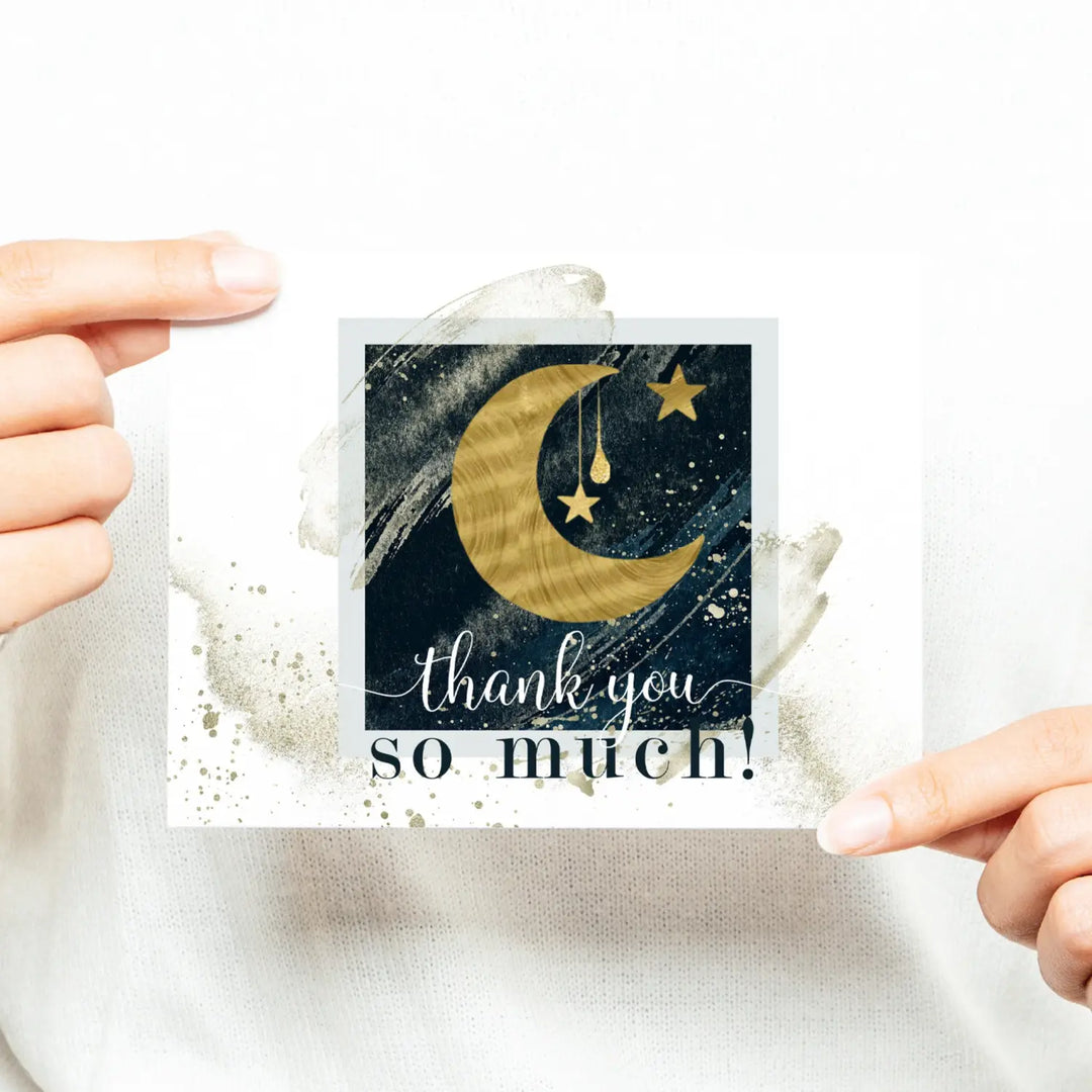 Celestial Star & Moon Themed Thank You Cards - 25-Pack, Blue and Gold Notecards with Envelopes