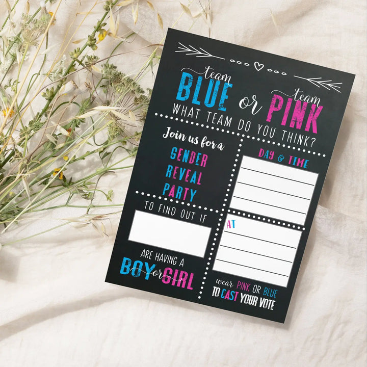 Gender Reveal Invitations with Envelopes, Bee Baby Shower Invites Customize Party Details DIY 5x7 Card Set, 25 Pack