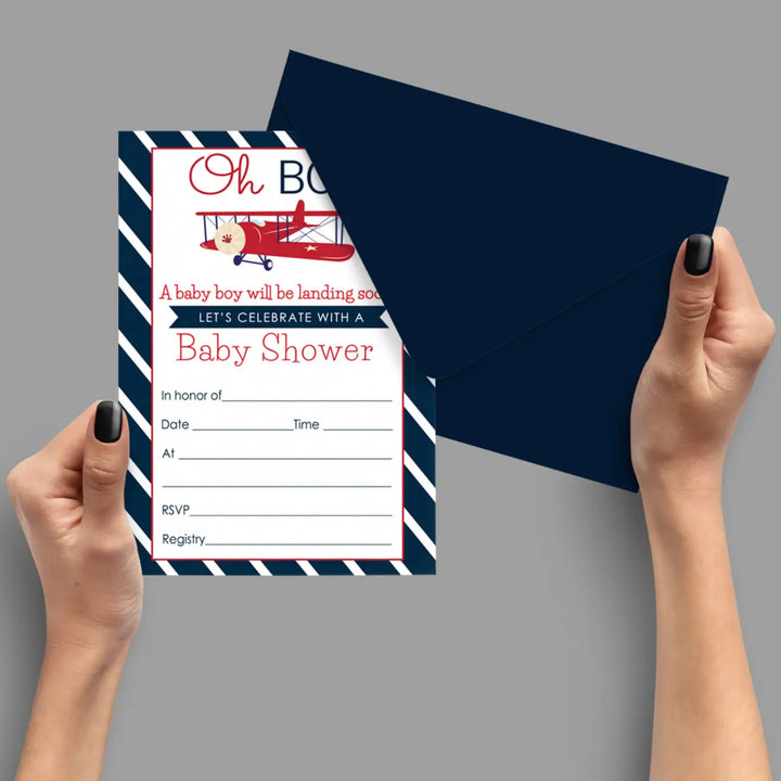 Airplane Baby Shower Invitations with Envelopes (15 Pack)