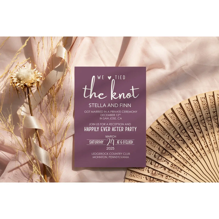 Huntress we tied the knot wedding reception invitations - customizable details premium 120lb cardstock & envelopes