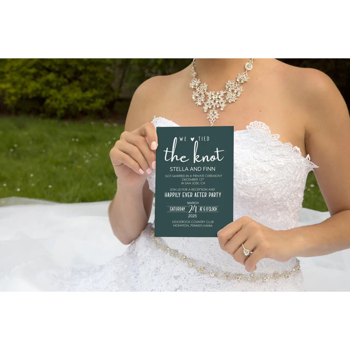 Huntress we tied the knot wedding reception invitations - customizable details premium 120lb cardstock & envelopes
