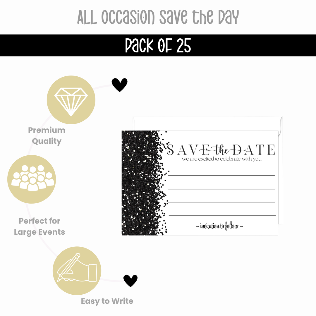 Gothic Glam Skull Save the Date Cards - 25 Pack Unique Invitations with Envelopes - 3.5x5 - Paper Clever Party