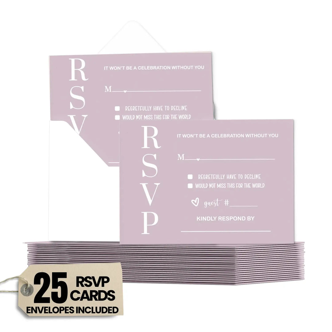 Wild Lilac RSVP Card 25 Pack - Minimalist Wedding Invitation Response Cards with Envelopes