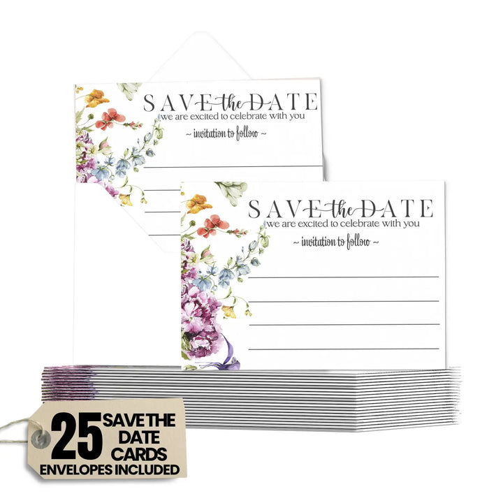 Rustic Wildflower Save the Date Cards (25 Pack) - Charming Invitations for All Occasions - 3.5x5