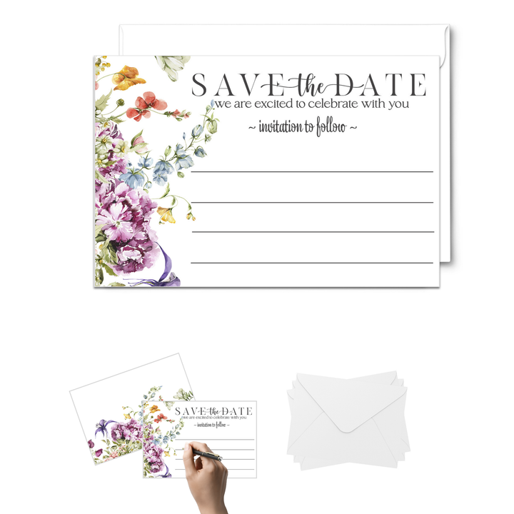 Rustic Wildflower Save the Date Cards (25 Pack) - Charming Invitations for All Occasions - 3.5x5 - Paper Clever Party