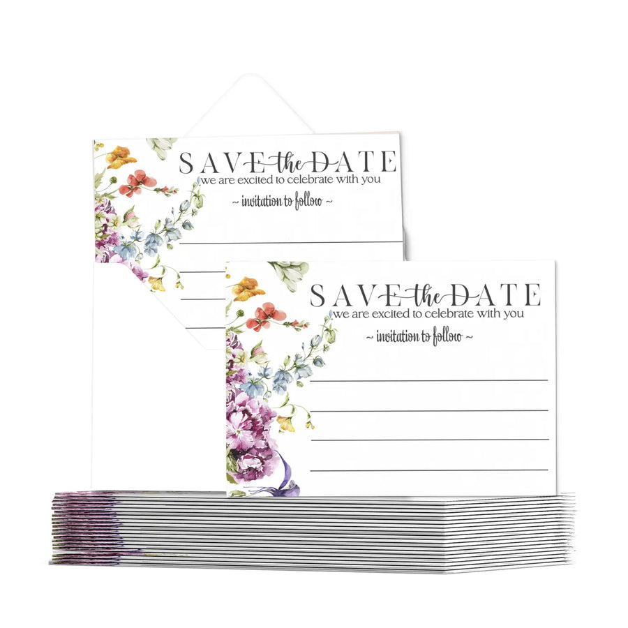 Wildflower save the date cards with envelopes - 25 pack rustic floral all occasion invitations for weddings birthdays &