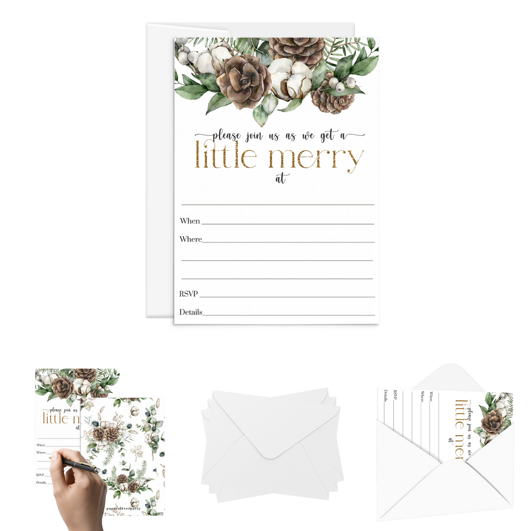 Winter Pine Christmas Party Invites - Rustic Greenery, 25ct, 5x7 - Paper Clever Party