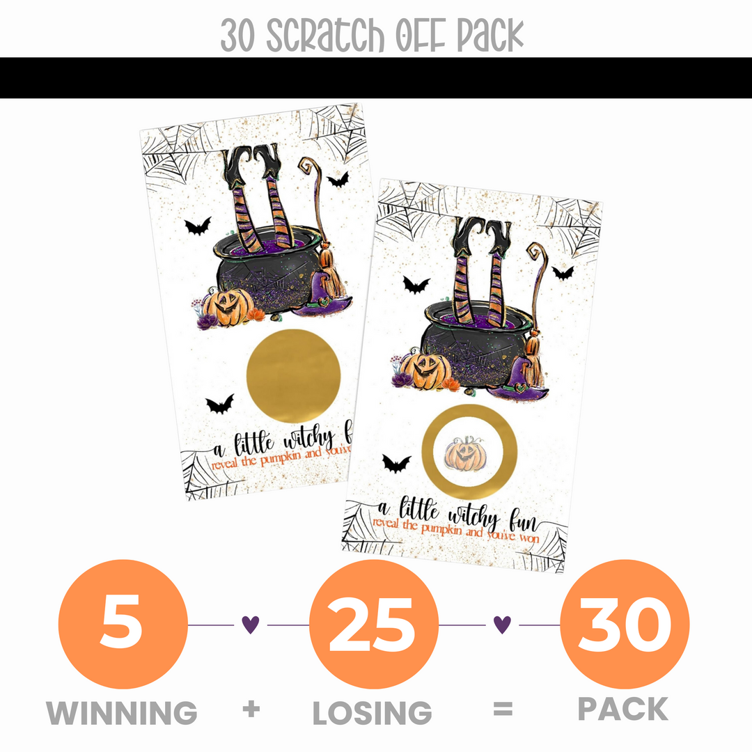 Witchy Fun Scratch Off Cards Halloween Party Games for Baby Shower, Wedding, Adults, Pumpkin Raffle Tickets, Witch Wedding Favors, 30 Pack - Paper Clever Party