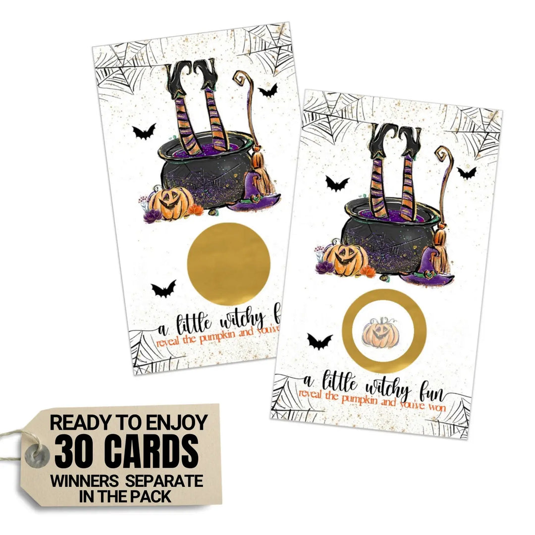 Witchy Fun Scratch Off Cards Halloween Party Games for Baby Shower, Wedding, Adults, Pumpkin Raffle Tickets, Witch Wedding Favors, 30 Pack