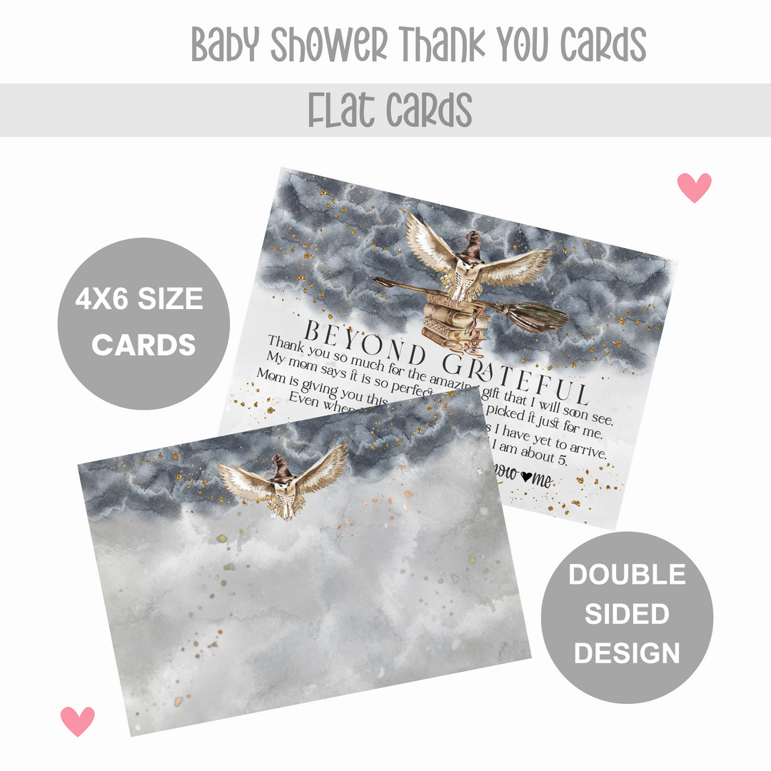 Magic Owl Baby Shower Thank You Cards - Luxurious Black & Gold Notecard Set (25 Pack) - Paper Clever Party