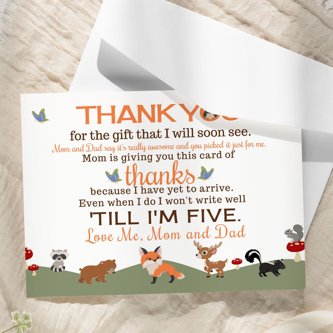 Woodland Thank You Cards for Baby Shower – Gender Neutral Notecards (Pack of 25) - Paper Clever Party