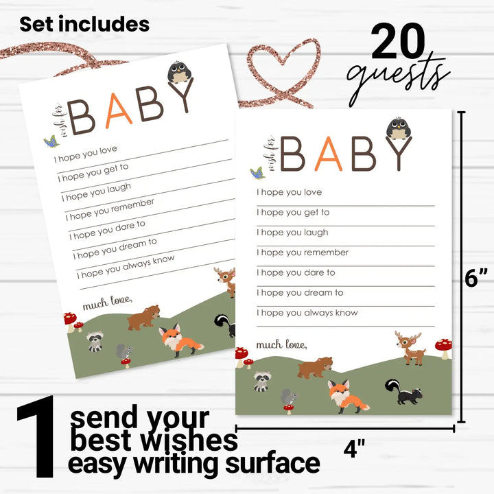 Woodland baby shower advice cards - 20-pack neutral wishes 4x6 birthday memory guest book alternative - office product