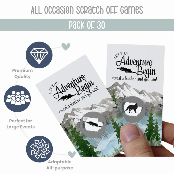 Adventure Awaits Mountain Scratch Off Cards (30 Pack) - Boys Baby Shower Games, Fun Reveal to Win Activities, Prize Drawings - Paper Clever Party