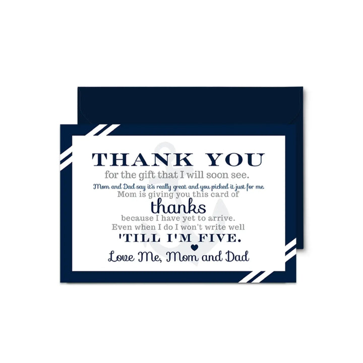 Anchor Boys Baby Shower Thank You Cards - Nautical (15 Pack) with Blue Envelopes, 4x6 - Paper Clever Party