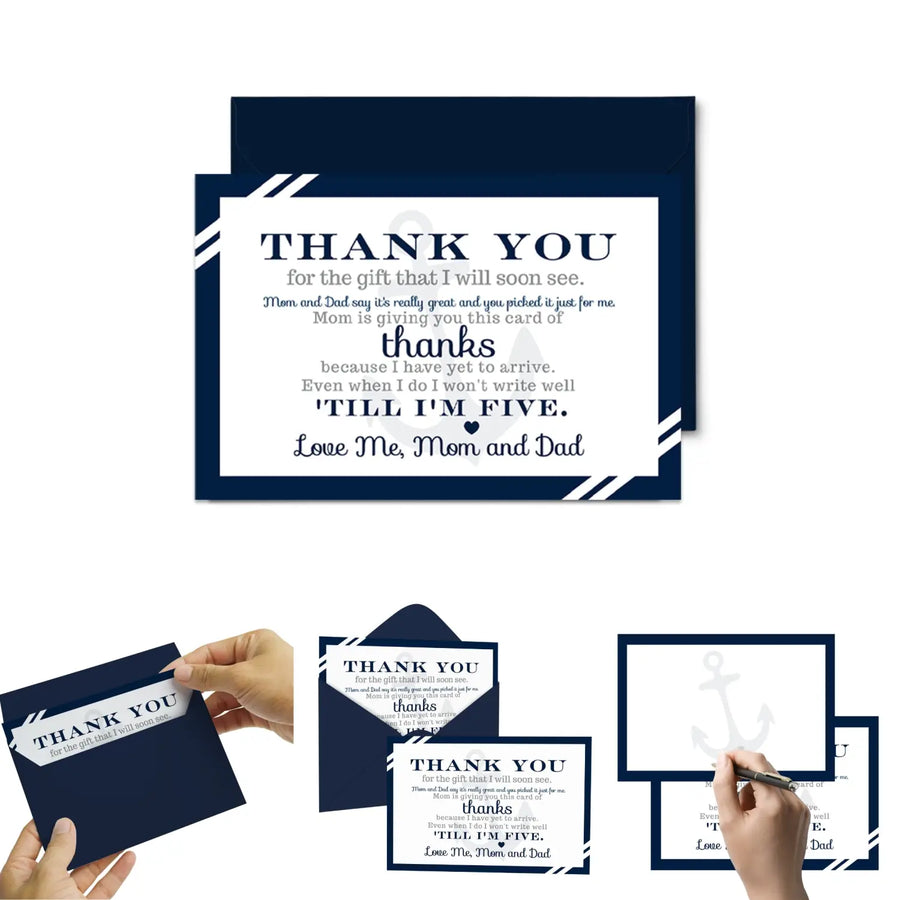 Anchor Boys Baby Shower Thank You Cards - Nautical (15 Pack) with Blue Envelopes, 4x6 - Paper Clever Party