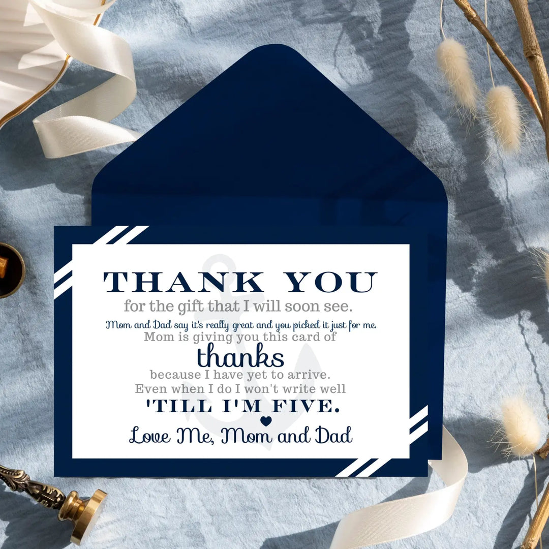 Anchor Boys Baby Shower Thank You Cards - Nautical (15 Pack) with Blue Envelopes, 4x6 - Paper Clever Party