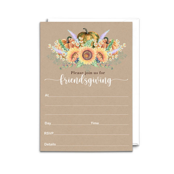 Autumn Harvest Sunflower Friendsgiving Invitations - Blank 5x7 Cards (15 Pack) - Paper Clever Party